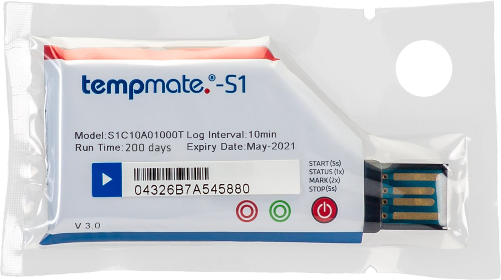 Tek kullanımlık sıcaklık kaydedici -Data logger - Tempmate.®-S1V2  1 ad/pk